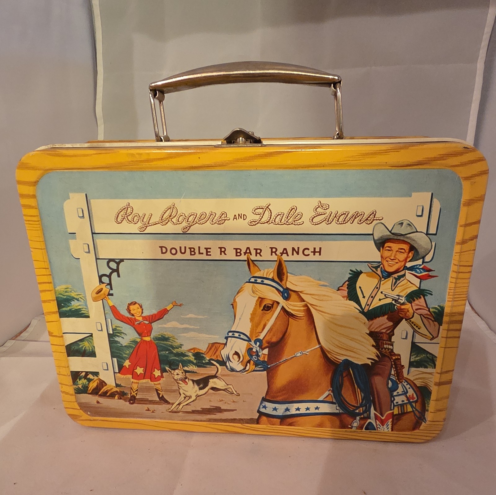 NOS VTG Metal Lunchbox 1950s Roy Rogers and Dale Evans Double R Bar Ranch Thermo