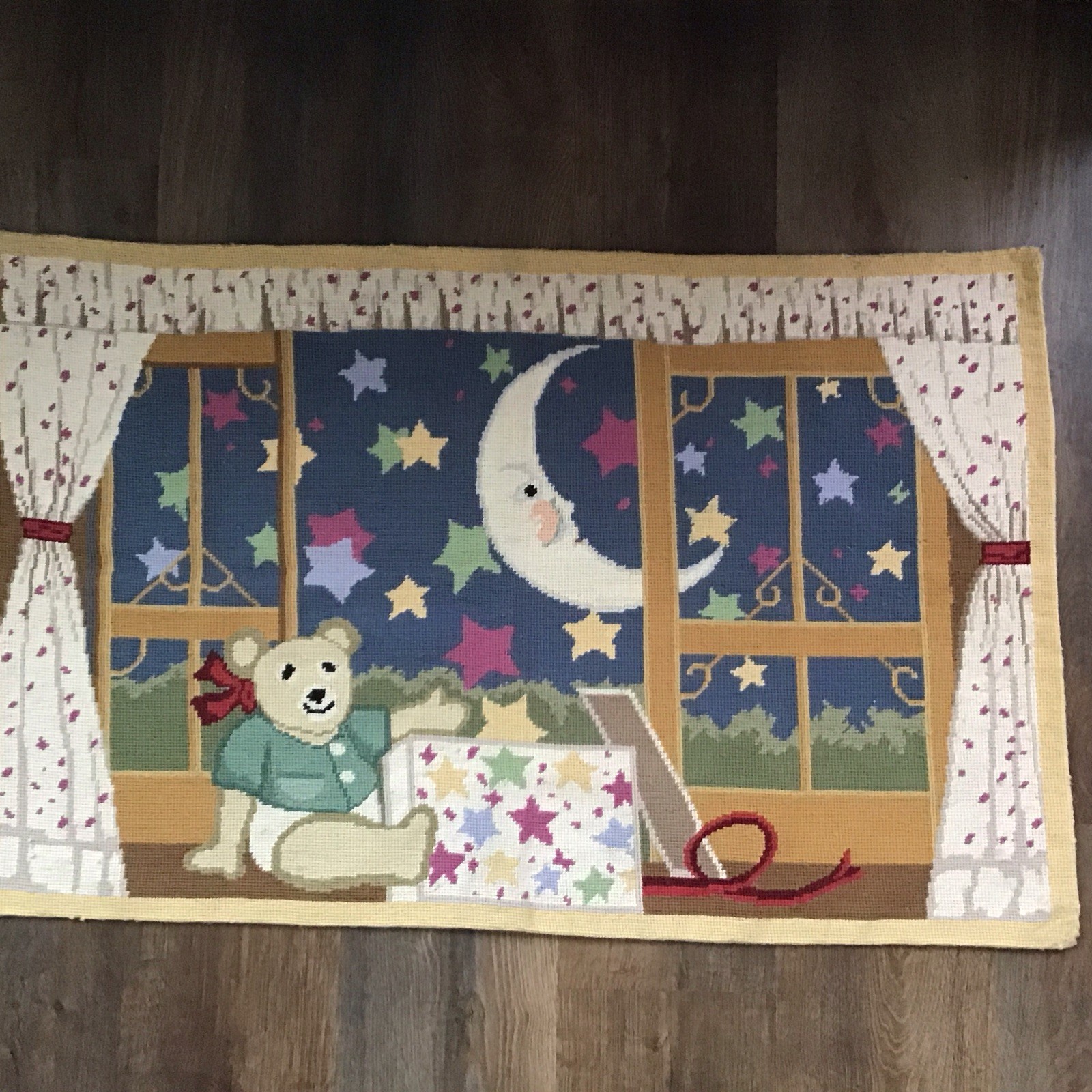 Vintage Katha Diddle Rare Wool Needlepoint Baby Nursery Tapestry / Rug 35”x23”