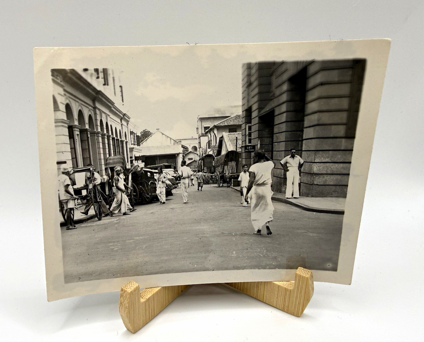 Vintage 1940s South Asia India Photo Street Scene Rickshaws Bullock Carts Autos
