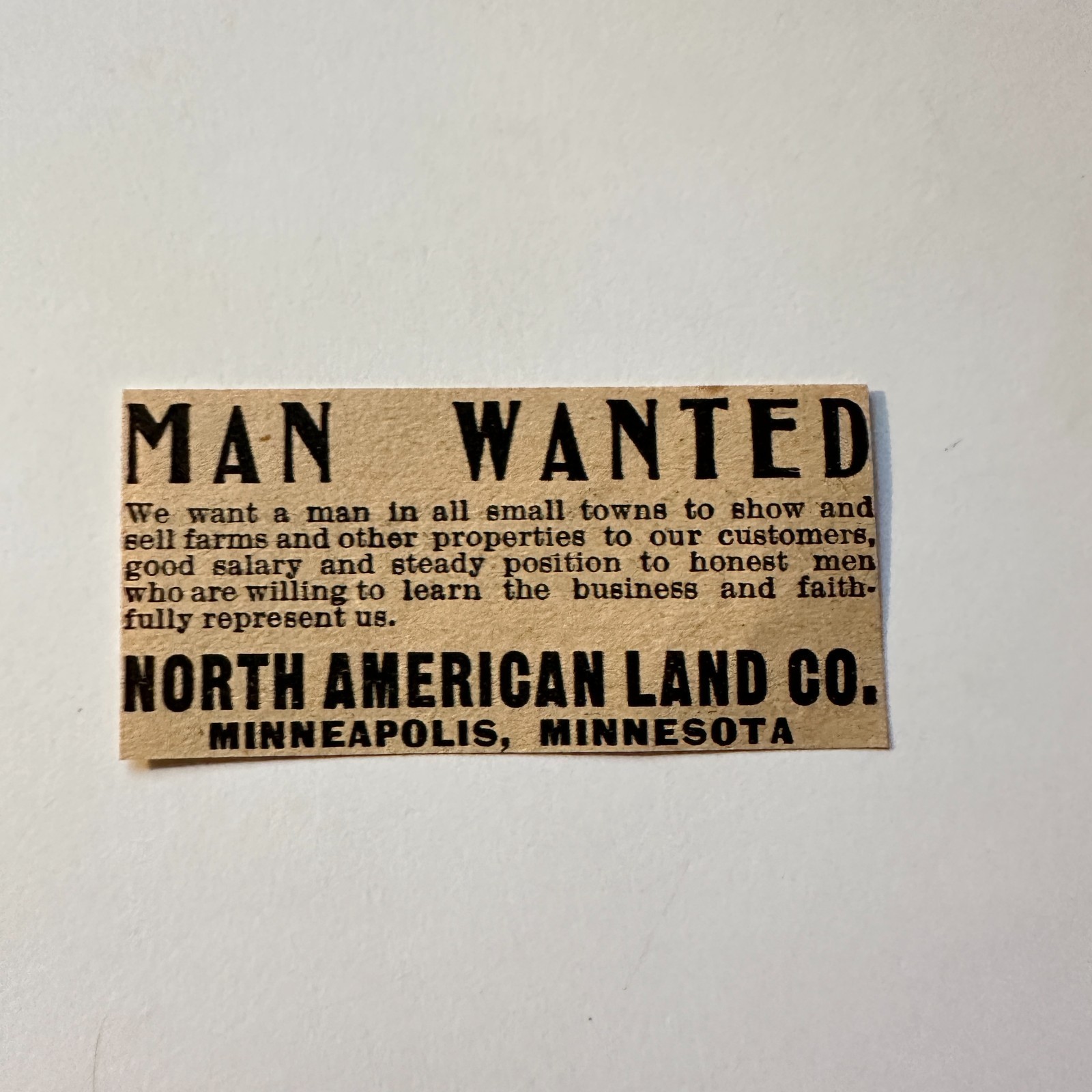 North American Land Co. Man Wanted MN 1906 Minneapolis Ad 5AL1-S18