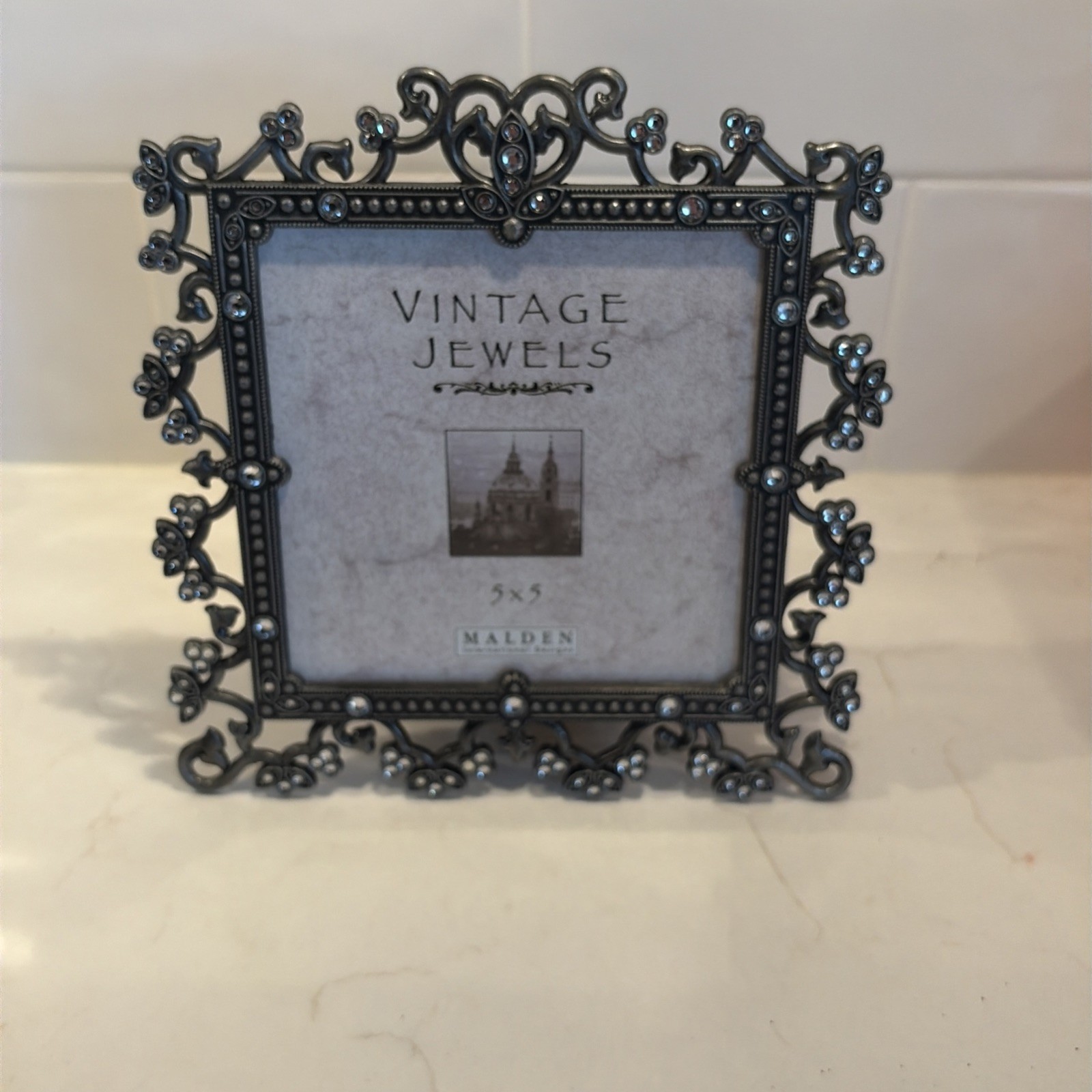 Malden International Designs Frame “Vintage Jewels” Pewter 5x5”  Rhinestones