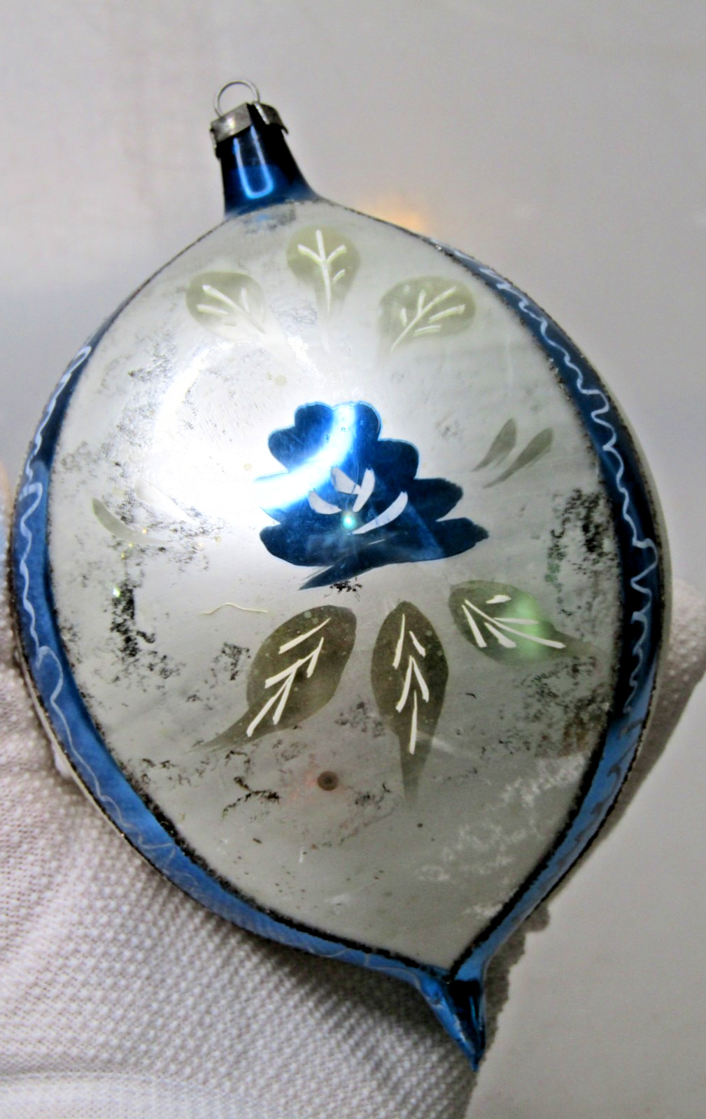 VTG Glass Pictured BLUE FLOWER Jumbo 5\
