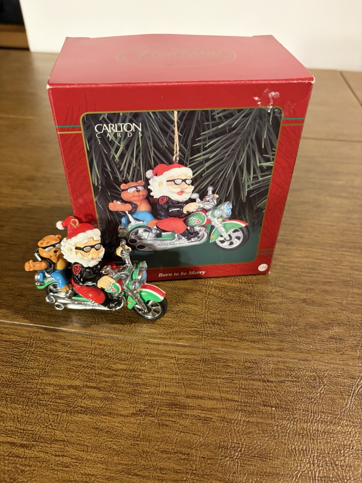 Brand New Carlton Cards Ornament Born to Be Merry Biker Santa Motorcycle.
