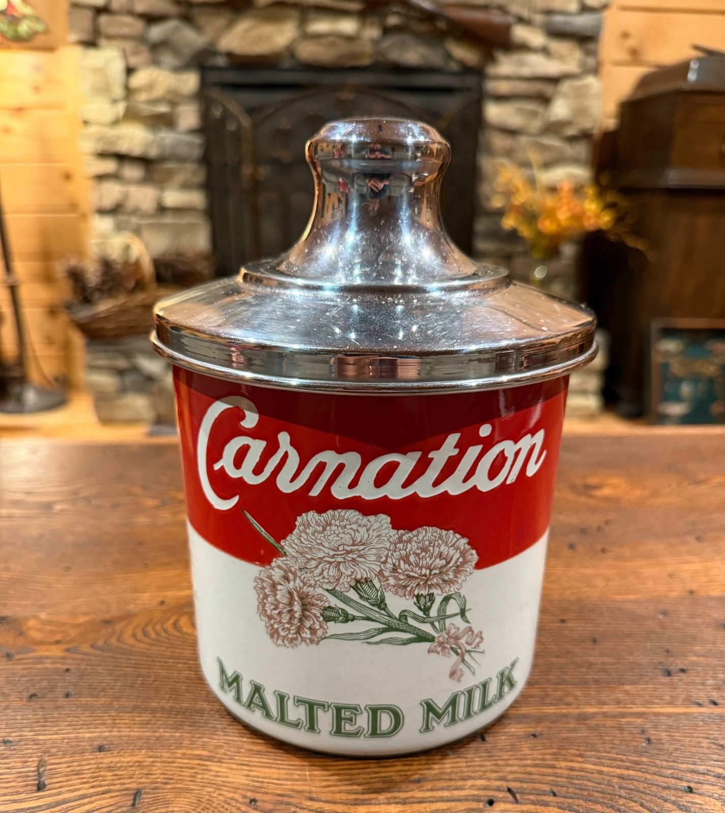 Vintage 1920’s CARNATION PORCELAIN MALTED MILK Canister Container