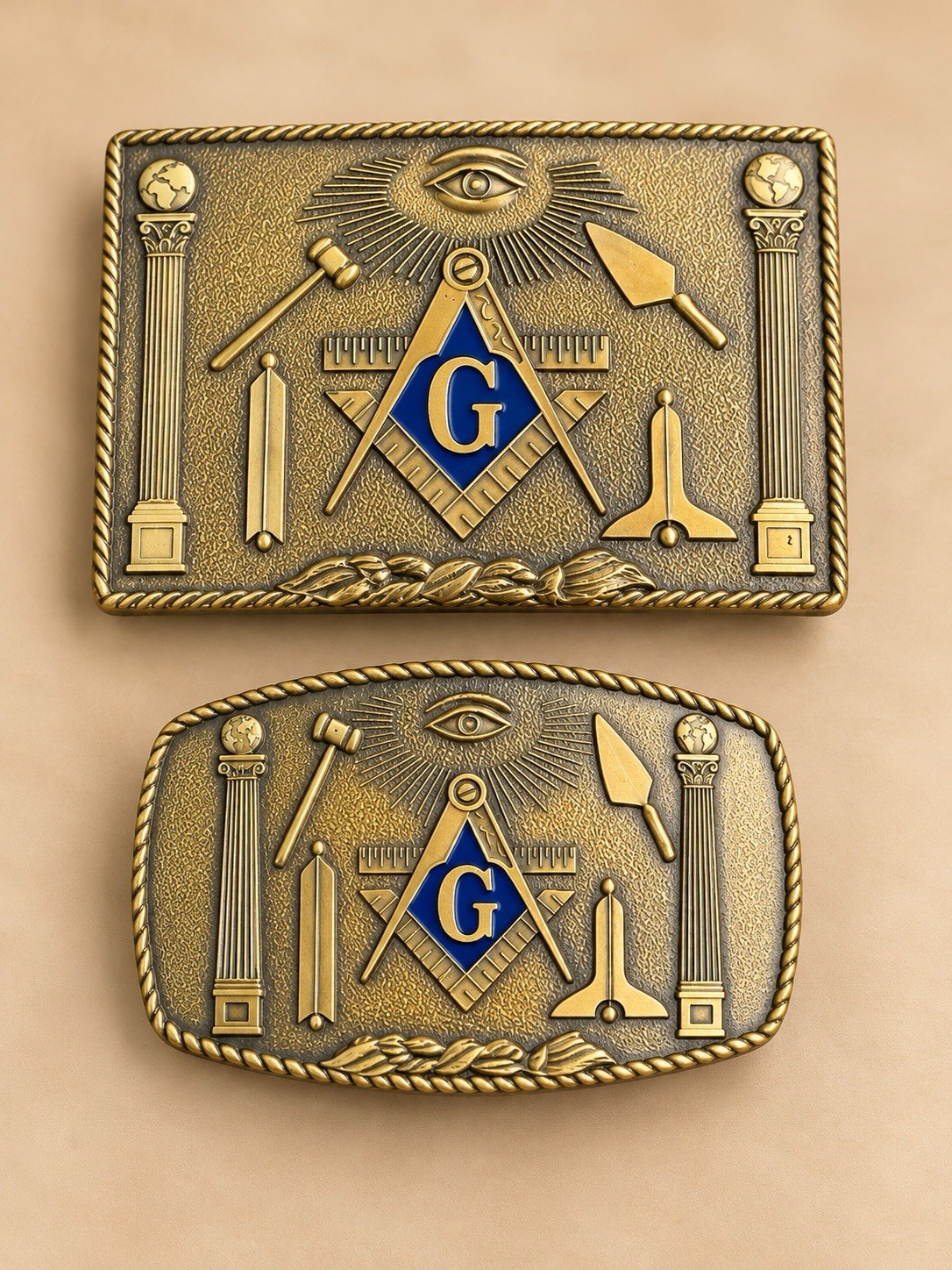 Vintage 1978 & 1981 Harry Klitzner Solid Bronze Masonic Belt Buckles Lot of 2