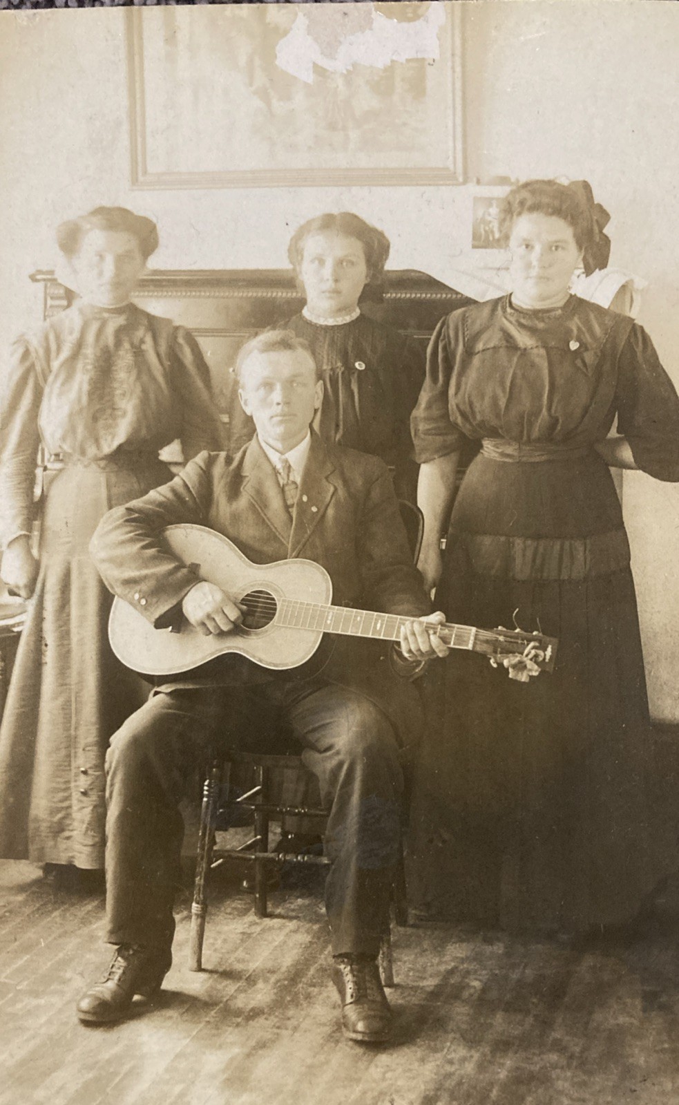 RPPC Family Of Musicians Man With Guitar And Piano In Background Postcard