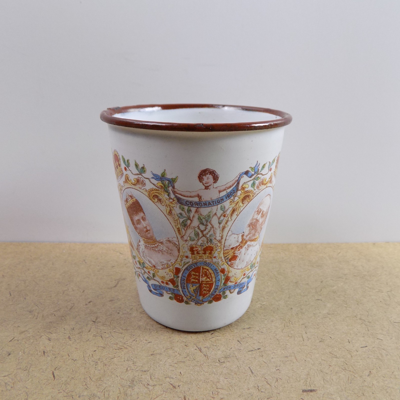 1902 King Edward VII Coronation Enamel Beaker Cup 3.5\