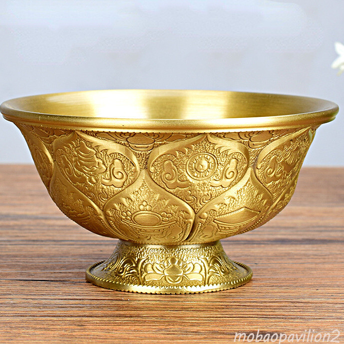 1pc 10cm Copper Eight Auspicious Pattern Offering Cup Buddhist Holy Water Bowl