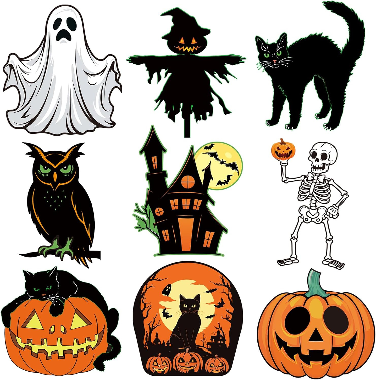 Vintage Halloween Cutouts 9 Pack Double Sided Cardboard Window Wall Decor Retro