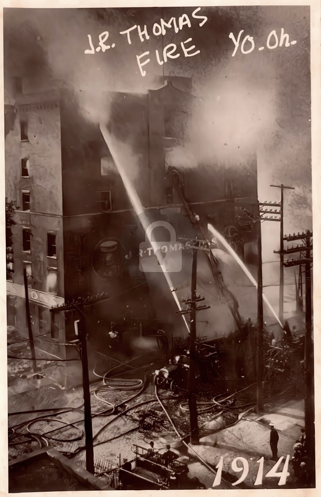 1914 Firefighters Hoses JR Thomas Fire Youngstown Ohio RPPC Photo Postcard COPY