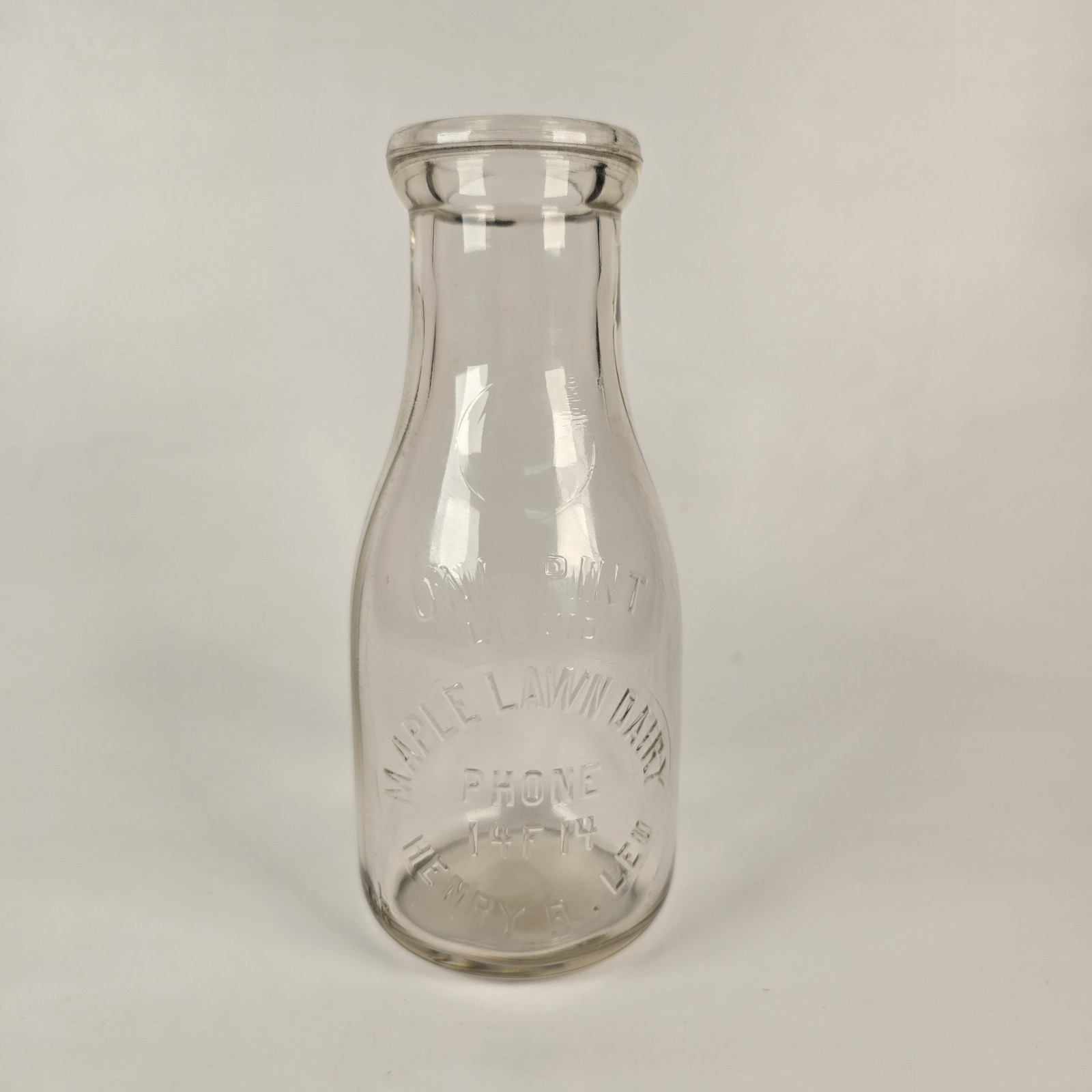 Vintage Maple Lawn Dairy Pint Milk Bottle - Henry R. Ley - Rare Phone 14F11...