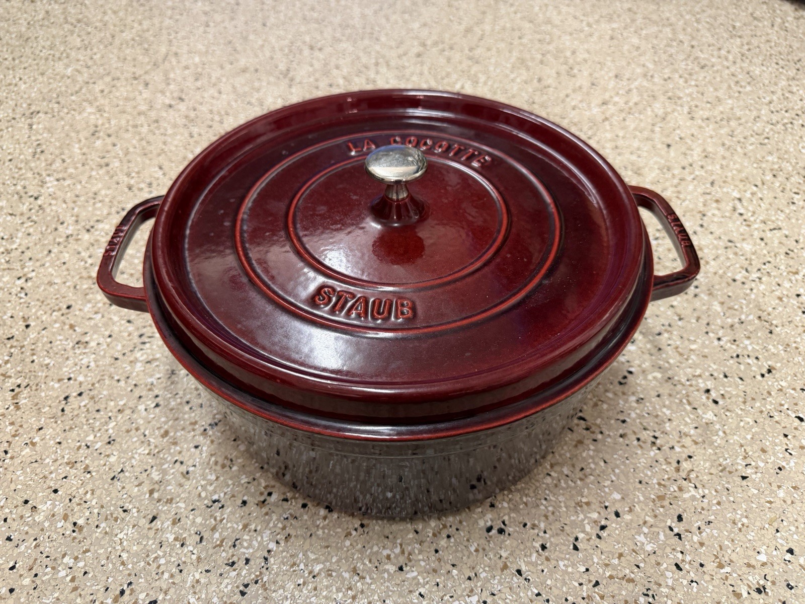 Staub Cast Iron 9 qt Round Cocotte Dutch Oven Made In France Grenadine