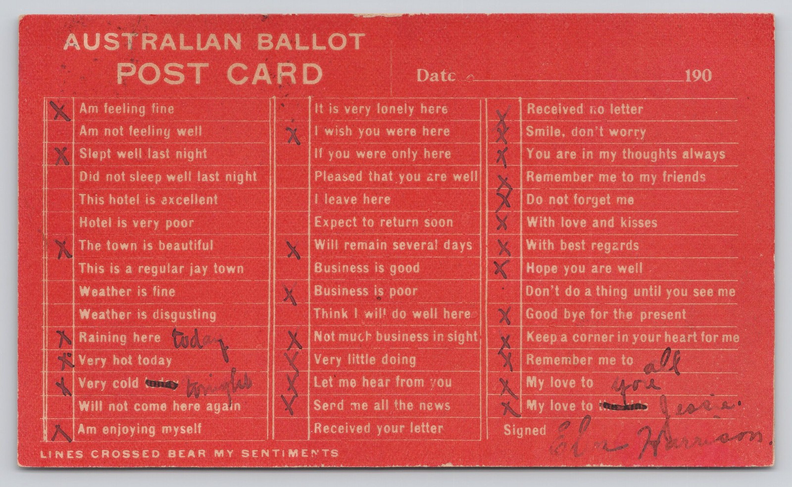 Australian Ballot Novelty Checklist Post Card PA c1910 Posted Antique