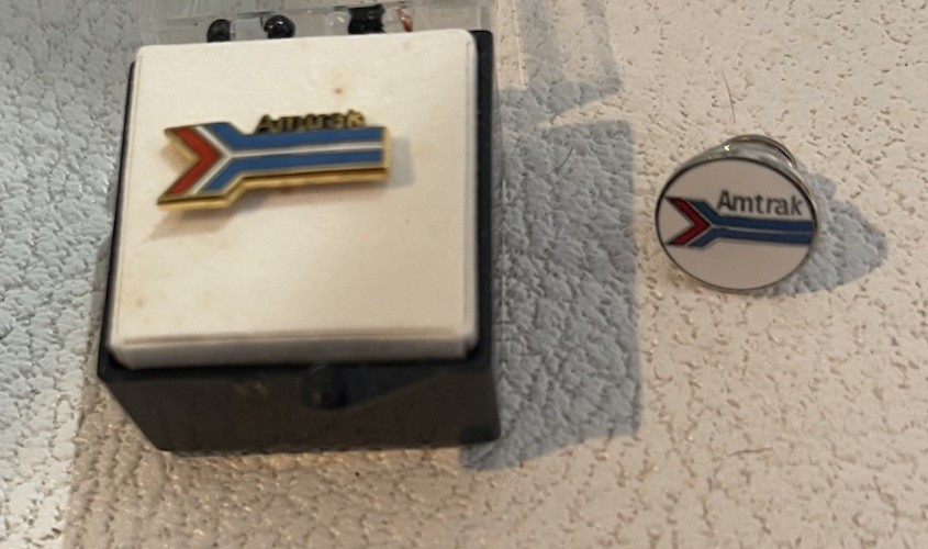 Set of 2 1990's Amtrak  Red, Blue, Silver Enamel Lapel/Hat Pin /Tie Tac