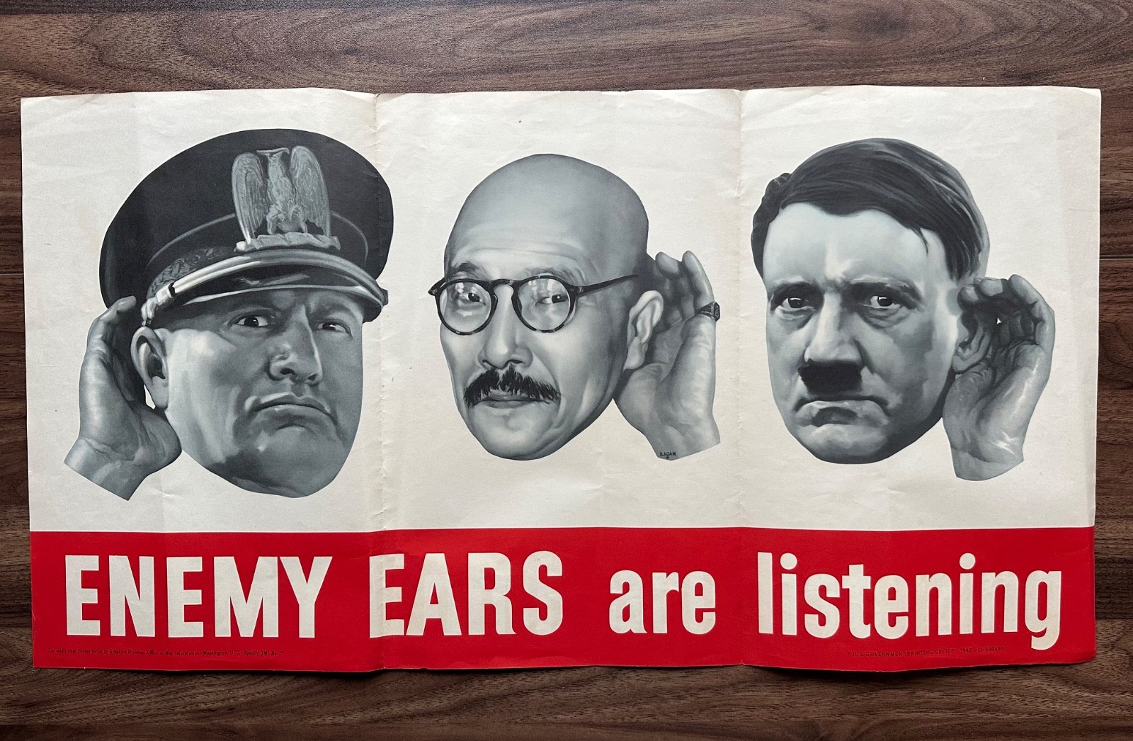 1942 WWII World War Two Poster Home Front Enemy Ears Are Listening