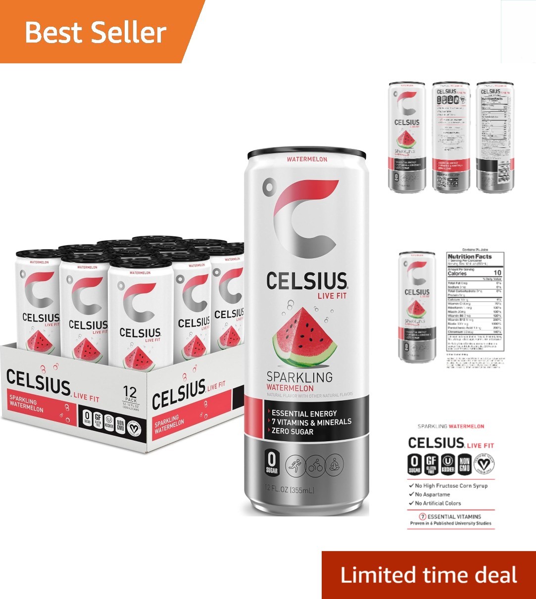 Delicious Sparkling Watermelon Energy Drink 12 oz Cans, Sugar Free & Gluten-Free