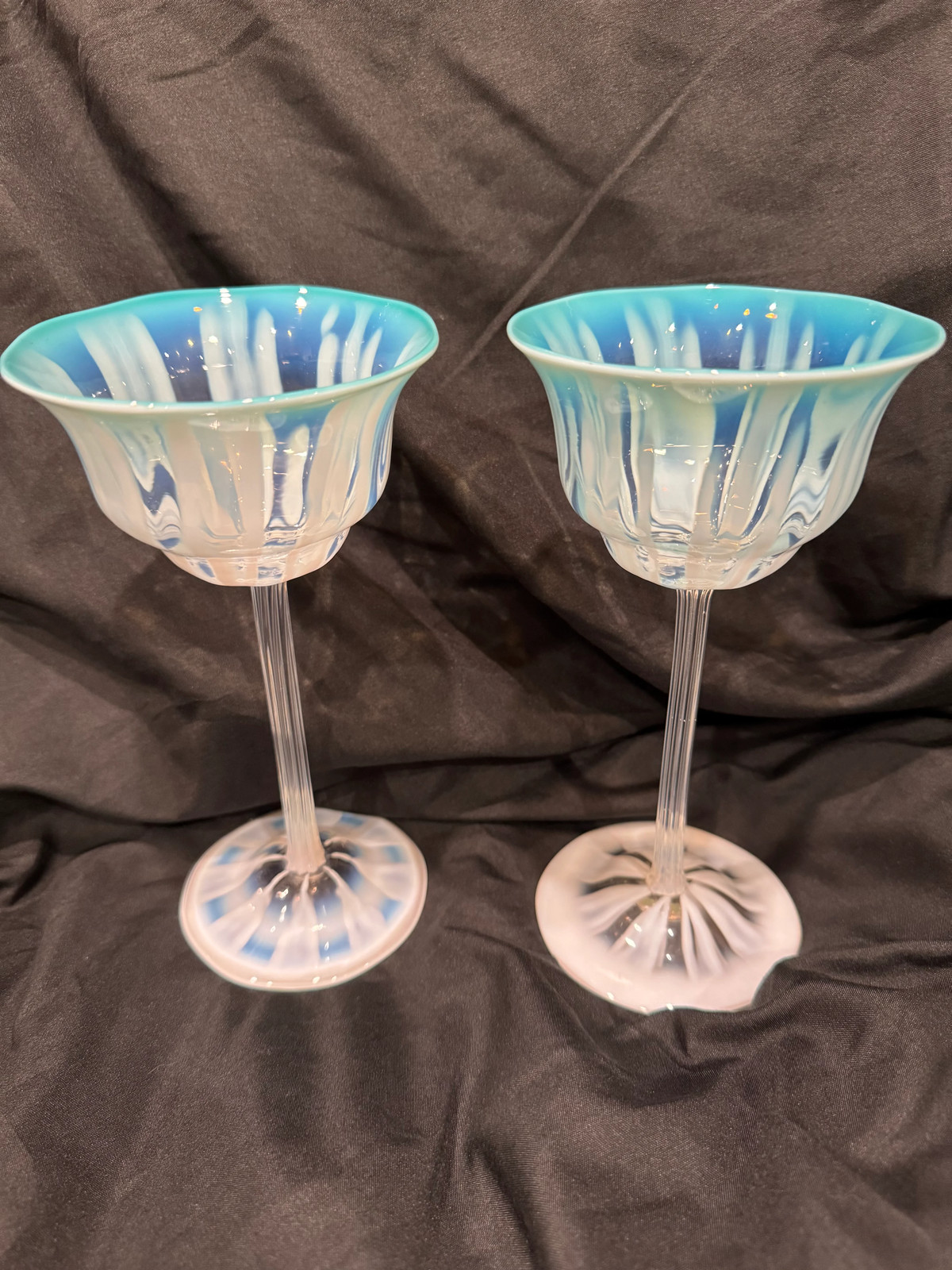 Pair of Pastel Opalescent Goblets by Louis Comfort Tiffany / Tiffany Studios