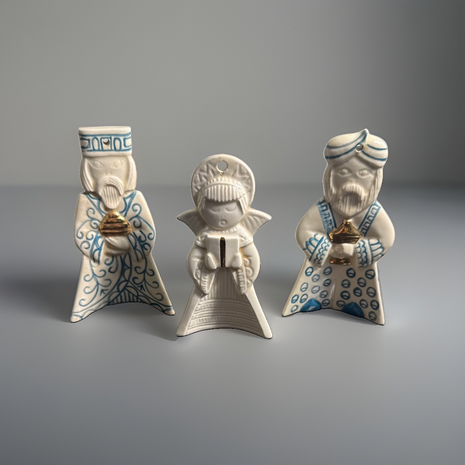 3 VTG Hand Painted Angel & Wise Men Christmas Ornaments MCM 3.5” Ceramic Holiday