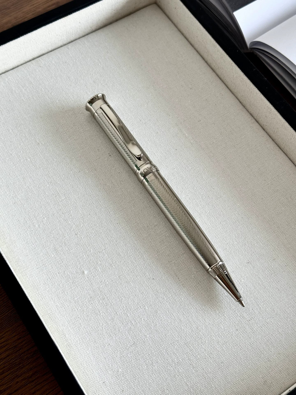 Rolex Classic Silver Striped Ballpoint Pen - Luxury with Gift Box