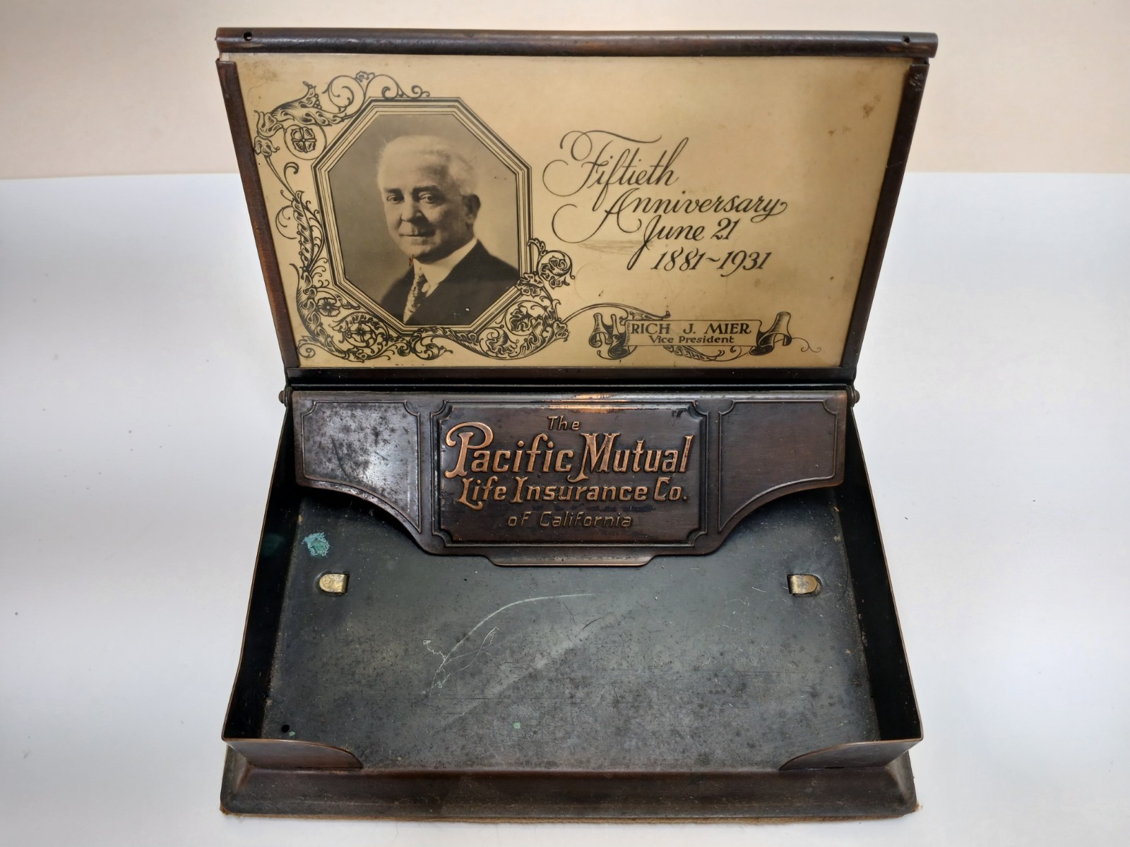 Antique 1900\'s Copper BUSINESS CARD HOLDER - Pacific Mutual Life Insurance Co.