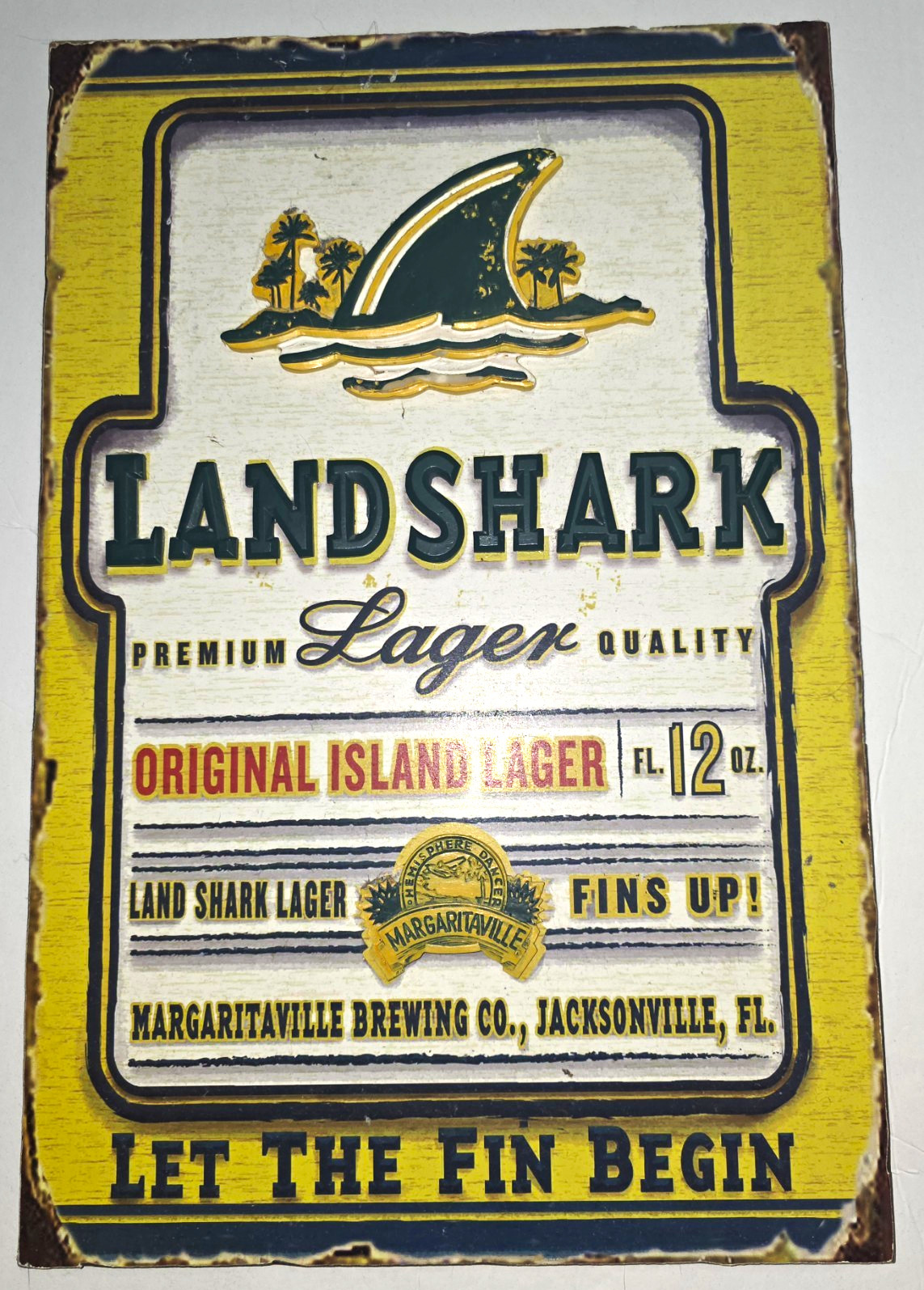 MARGARITAVILLE VINTAGE LandShark Lager Original Island Lager Sign WOODEN 3D HTF