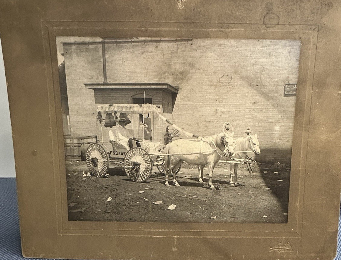 Large Antique Photo F S Case Columbus OH Parade Carriage Flour Mill Horses 1890s