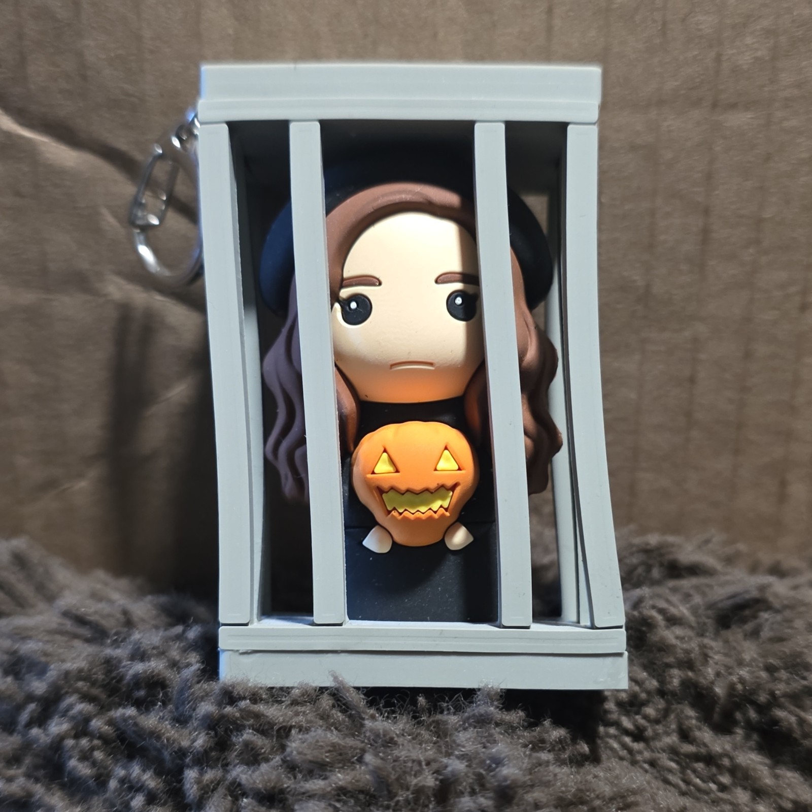 Spirit Halloween Chibi Keychain Detachable Keyring Gray Cage Pumpkin