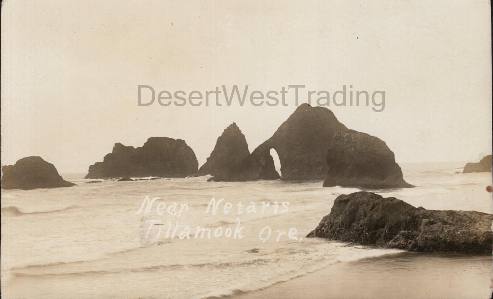 Near Netarts Arch Rock Oceanside Oregon RPPC Postcard Pmk 1947