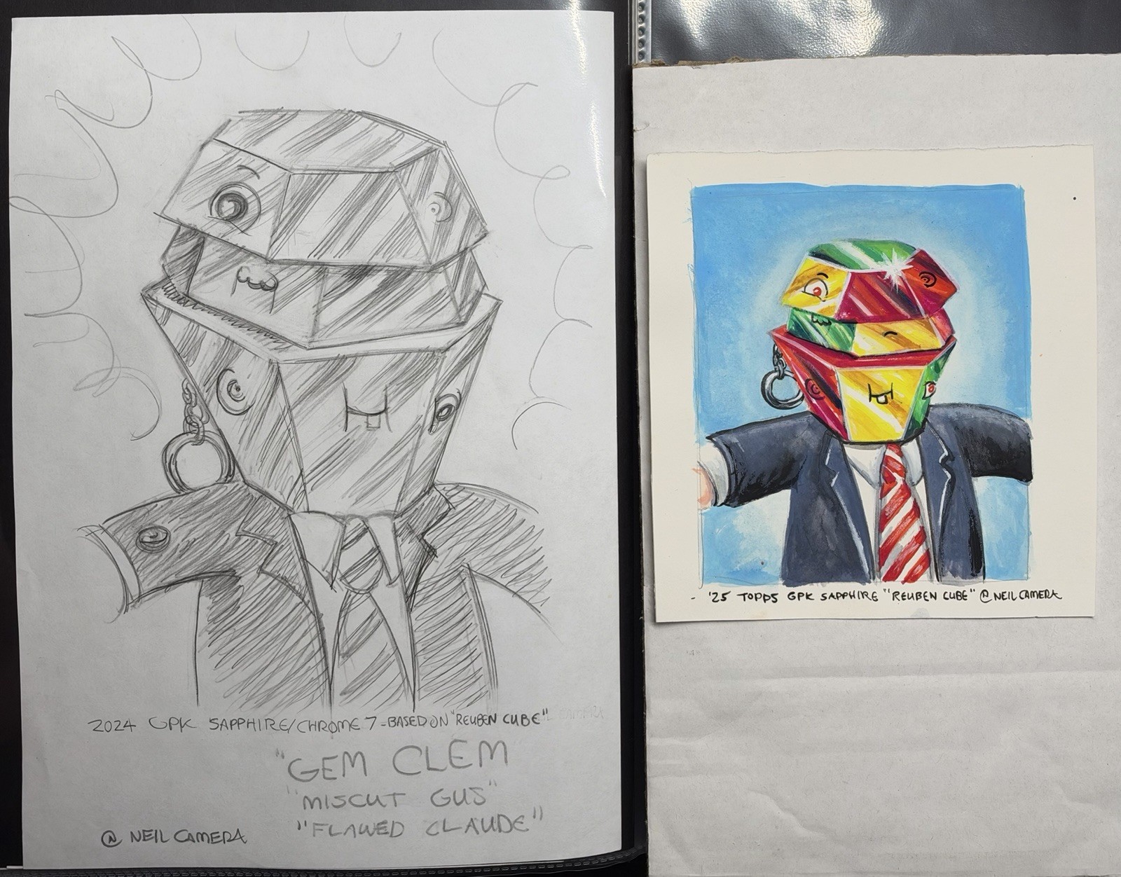 Topps Garbage Pail Kids REUBEN CUBE Final Art & Rough Sketch Alternate Artwork