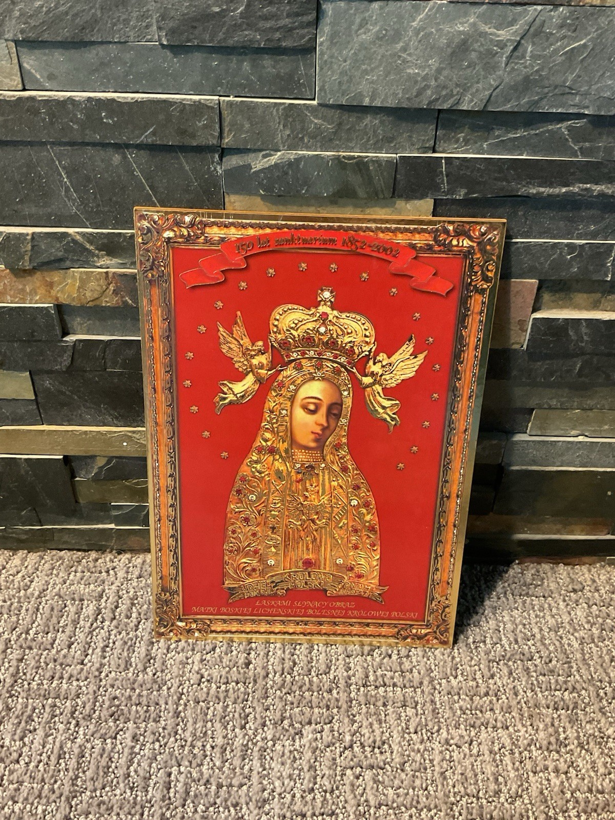 VTG. OUR LADY OF LICHEN ICON PICTURE  ( Polish Language) 12” X 8.5”