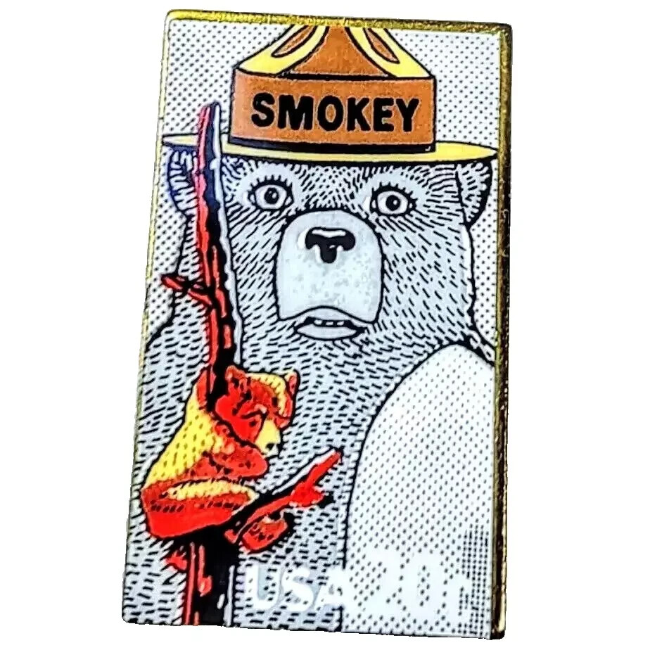 Smokey Bear Lapel Pin 20 cent Stamp Only U Forest Fires Postal Collector Vintage