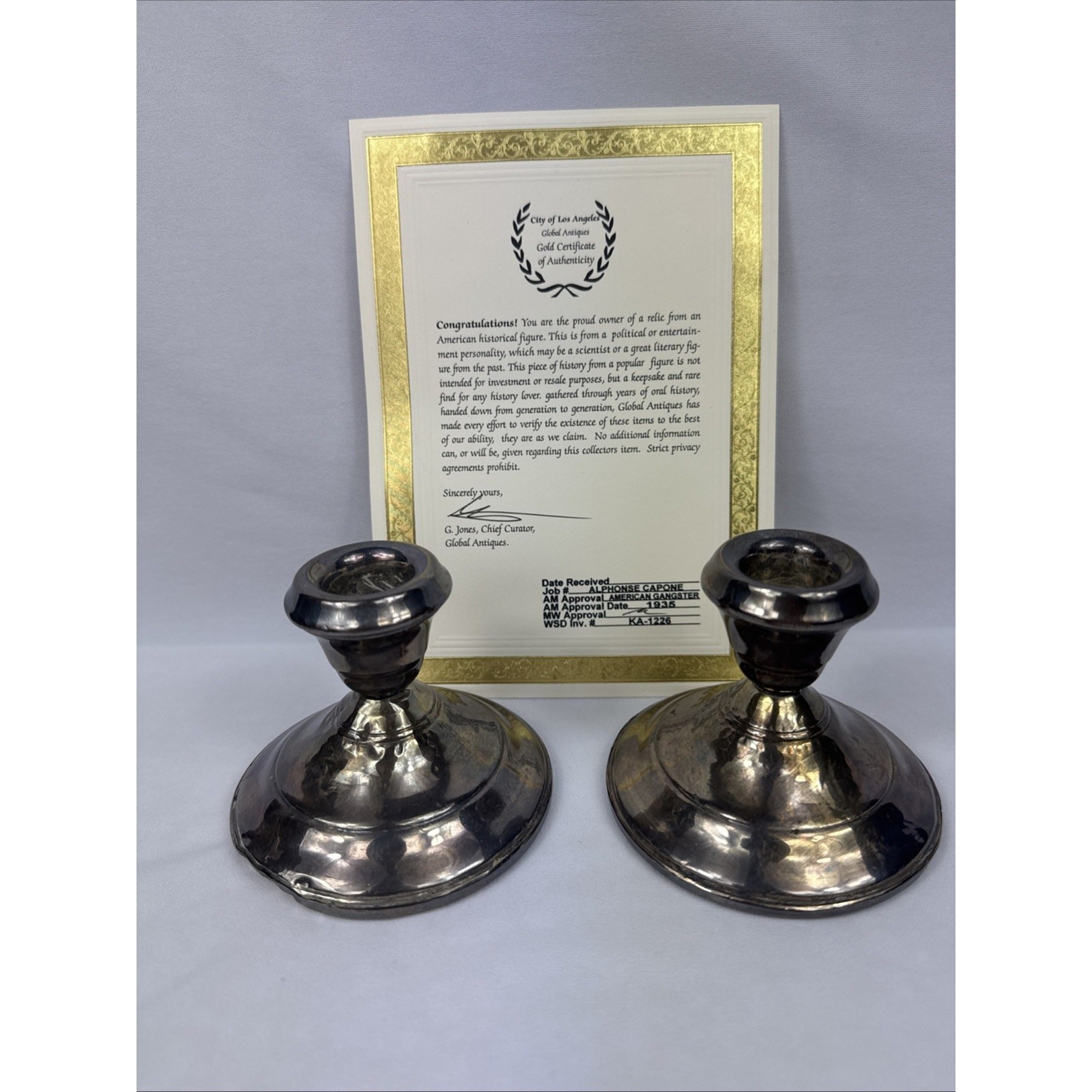 Chicago Mobster Al Capone Personally Owned Pair Of Candle Holders With COA