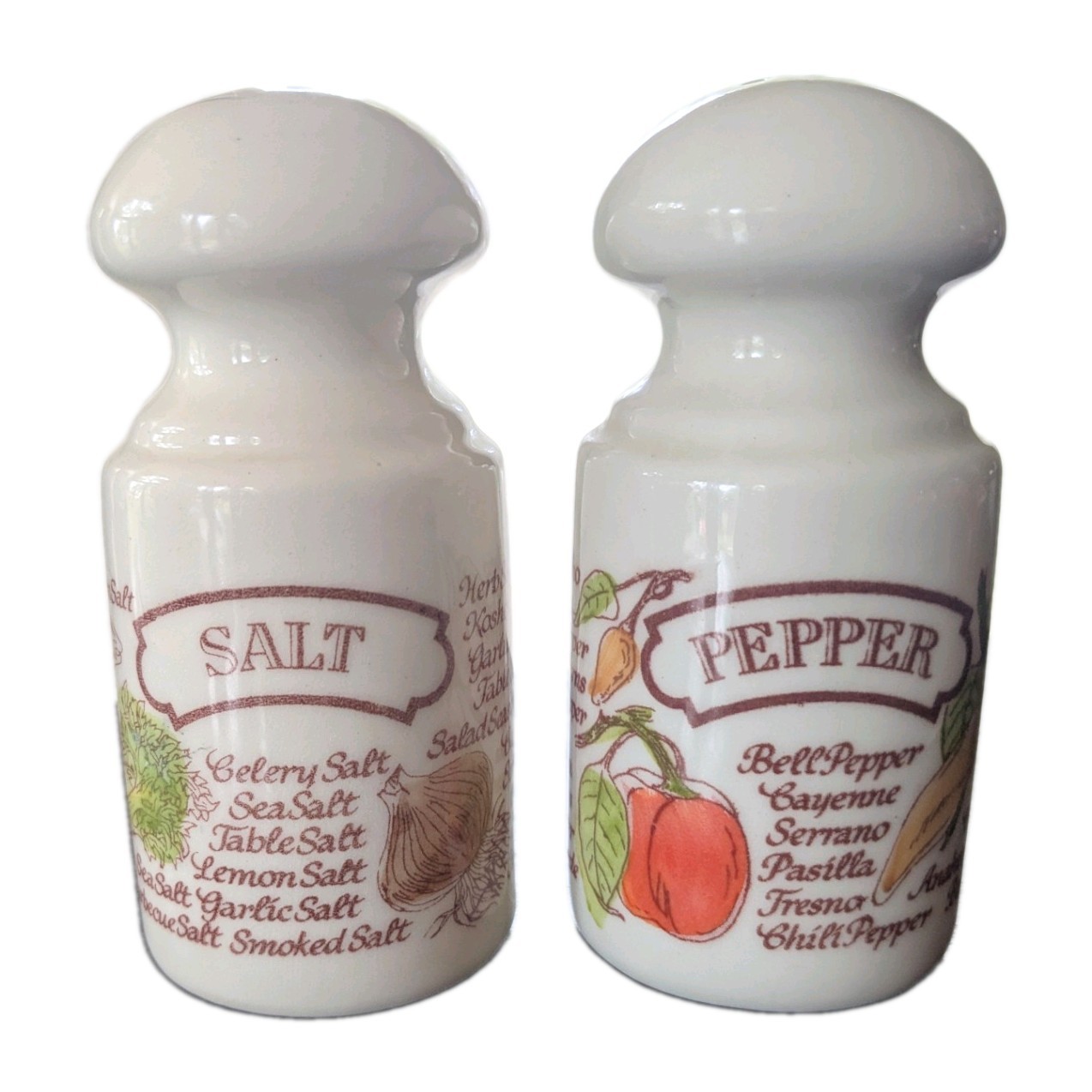 NOS Vintage 1980 Avon Ceramic Salt &  Pepper Shakers Spice of Life Illustrations