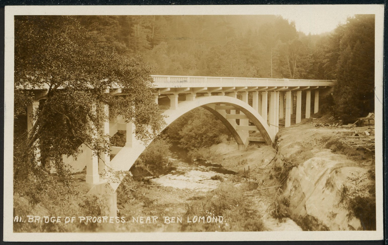 1927 RPPC Bridge of Progress near Ben Lomond California Vintage Postcard A2545