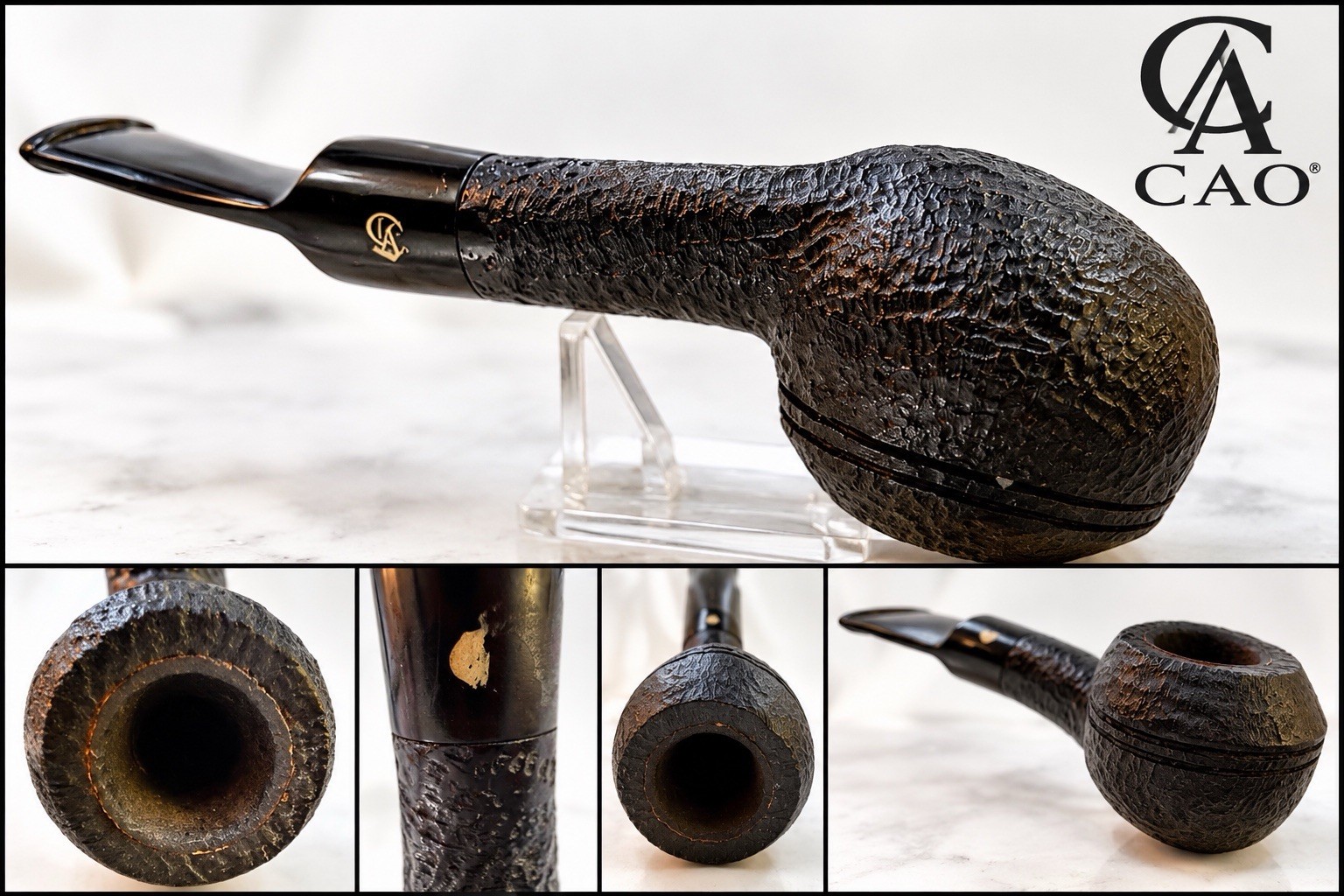 Vintage CAO Sandblasted Briar Tobacco Smoking Pipe Bent Estate Pipe Elite