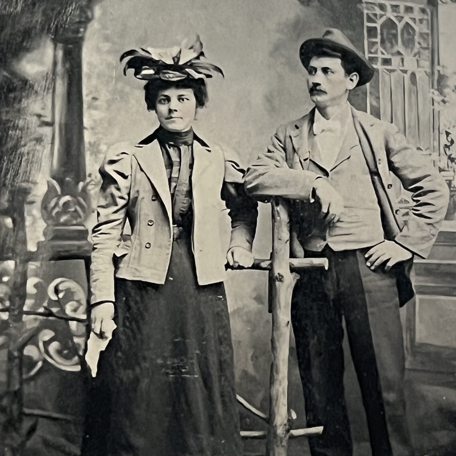Antique Tintype Photograph Beautiful Fashionable Woman Man Lovely Couple