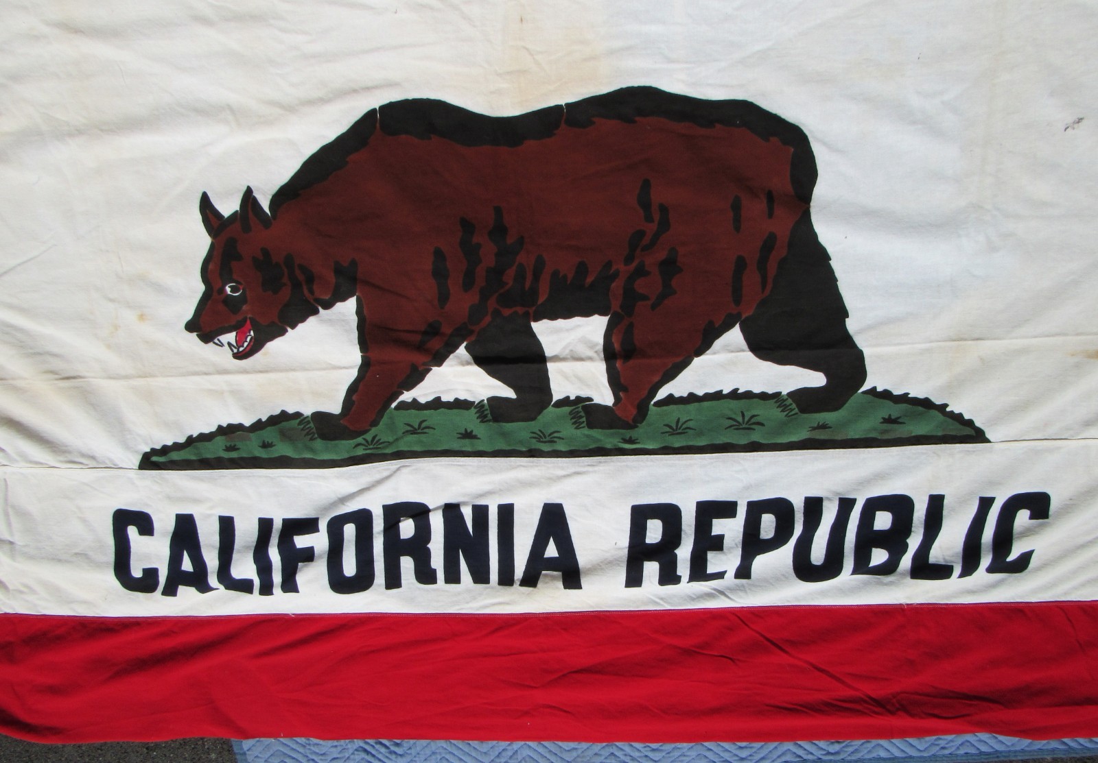 MASSIVE Antique 1920S Vintage Early California Republic Flag Red Cotton 5'X8'