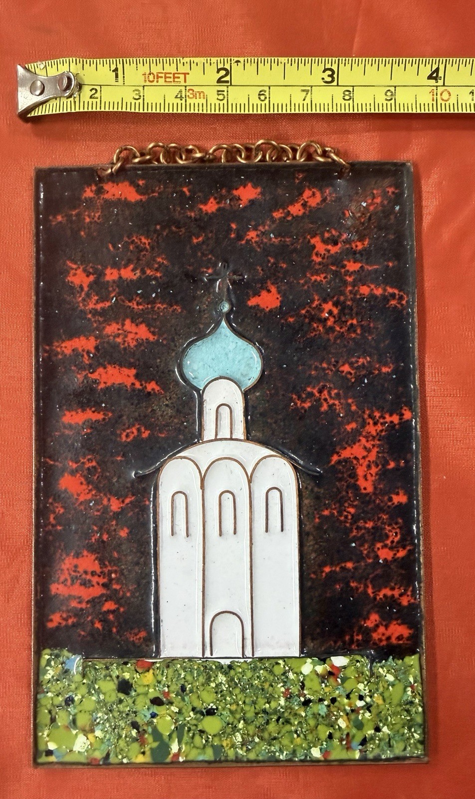 Vtg Russian Church of the Pokrov on the Nerli Enamel on Copper Plaque Wall Hang