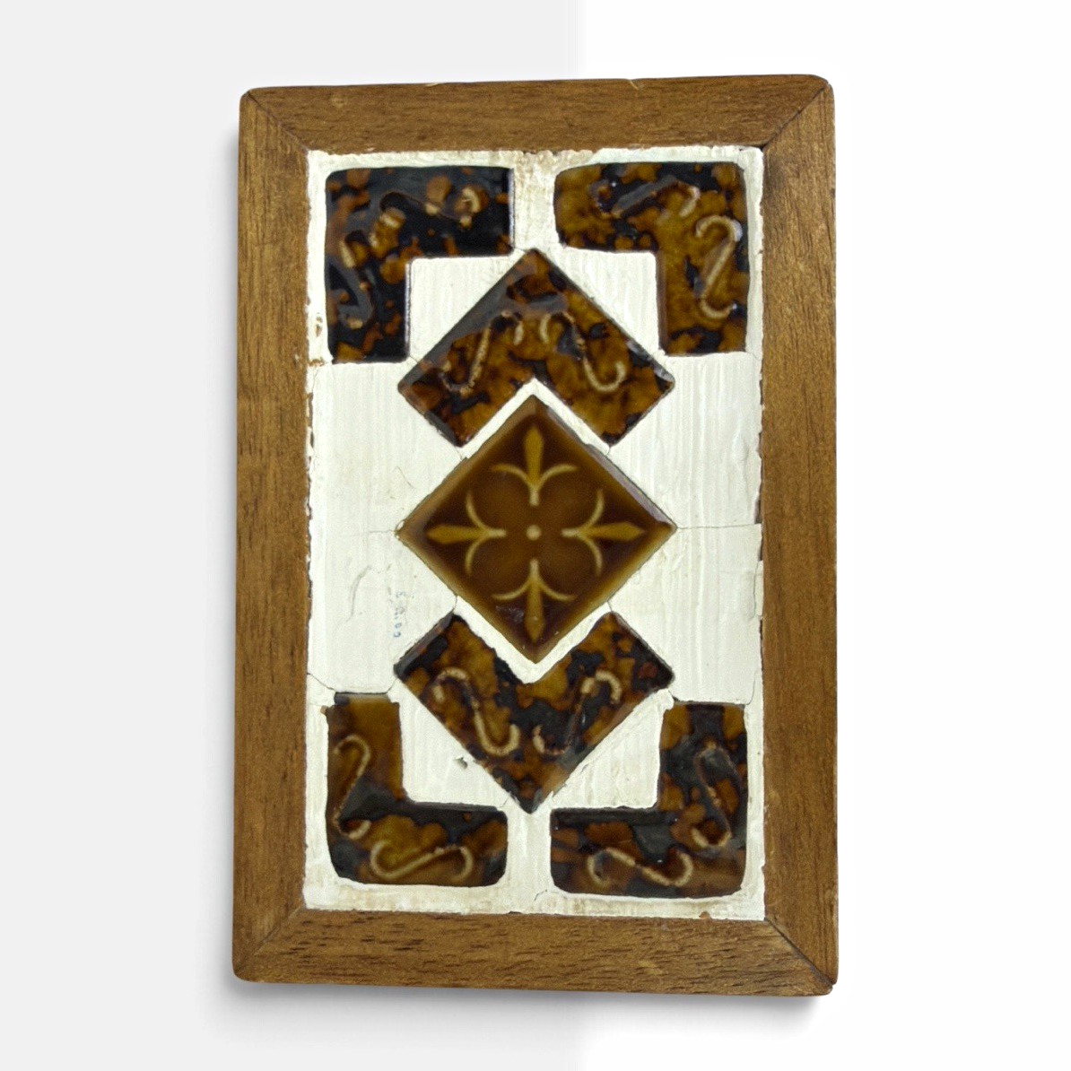 Vintage 1970s Wood Trinket Box Ceramic Mosaic Tile Lid Boho MCM Keepsake