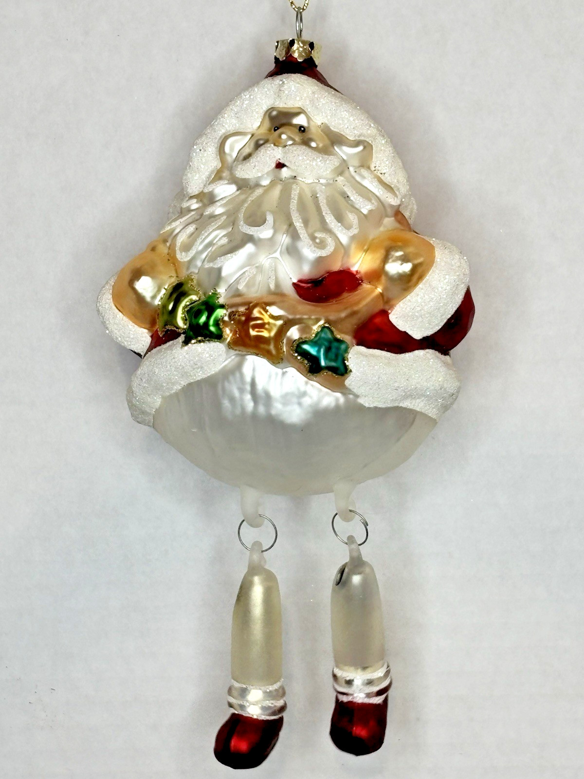 Vintage Dillard’s Trimmings Blown Glass Santa Christmas Ornament Dangle Legs
