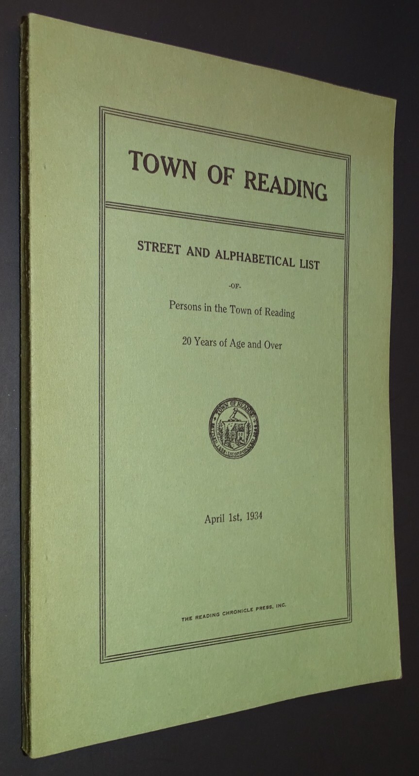 1934 Town of Reading (MA.) Street & Alphabetical List of Persons 20 yrs & older