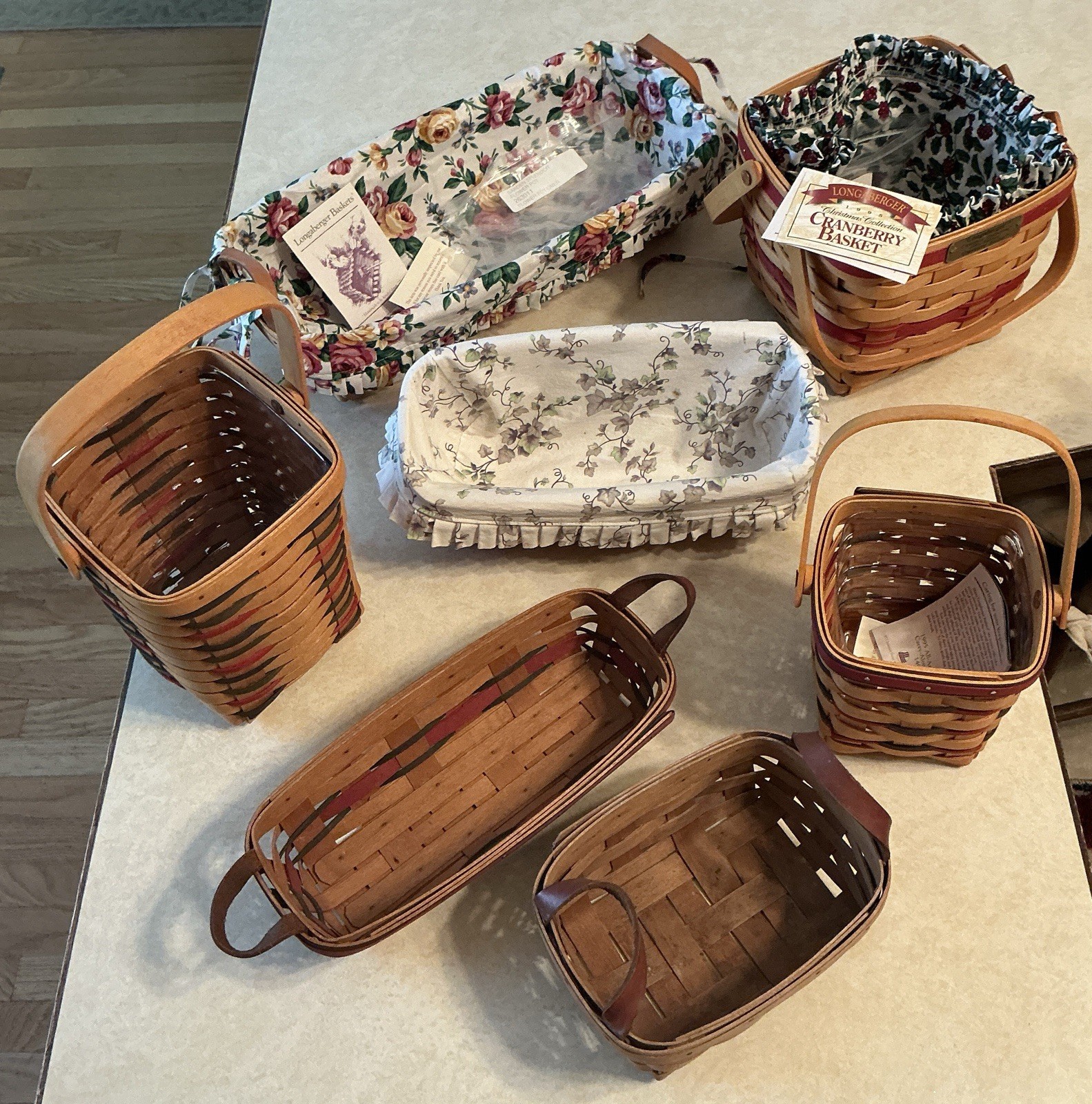 Nice Size Lot 7 Longaberger Baskets 1993-1995-2001 Most Never Used With Liners