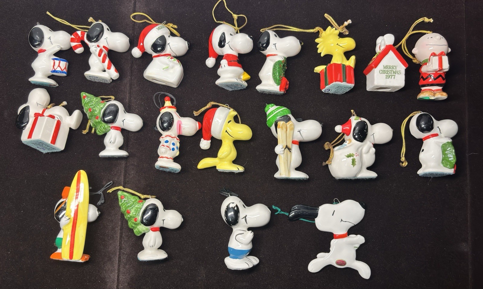 Lot 19 VTG Peanuts Snoopy Woodstock Charlie Ceramic Christmas Ornaments JAPAN