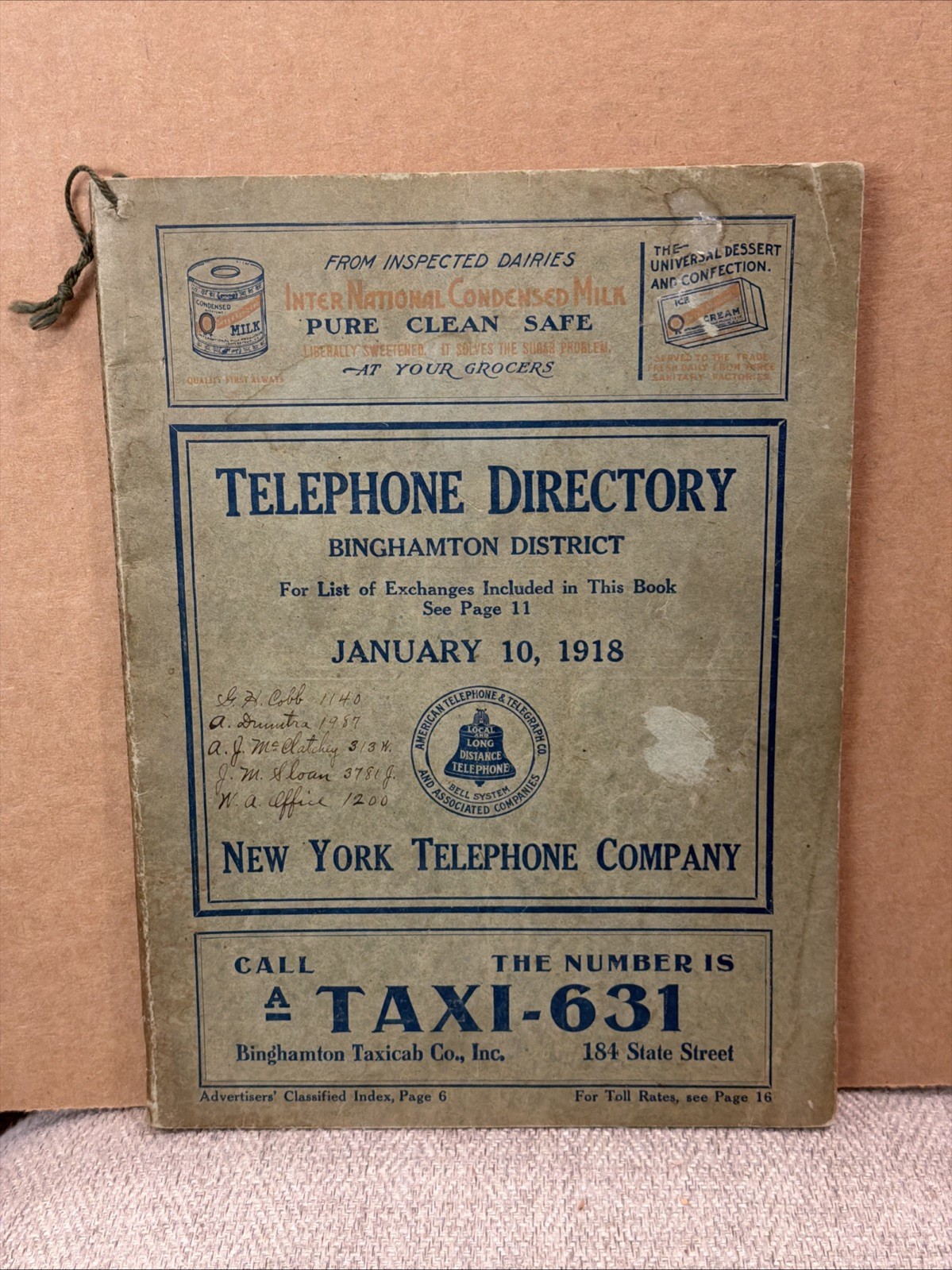 1918 New York Telephone Company Telephone Directory BingHamton District
