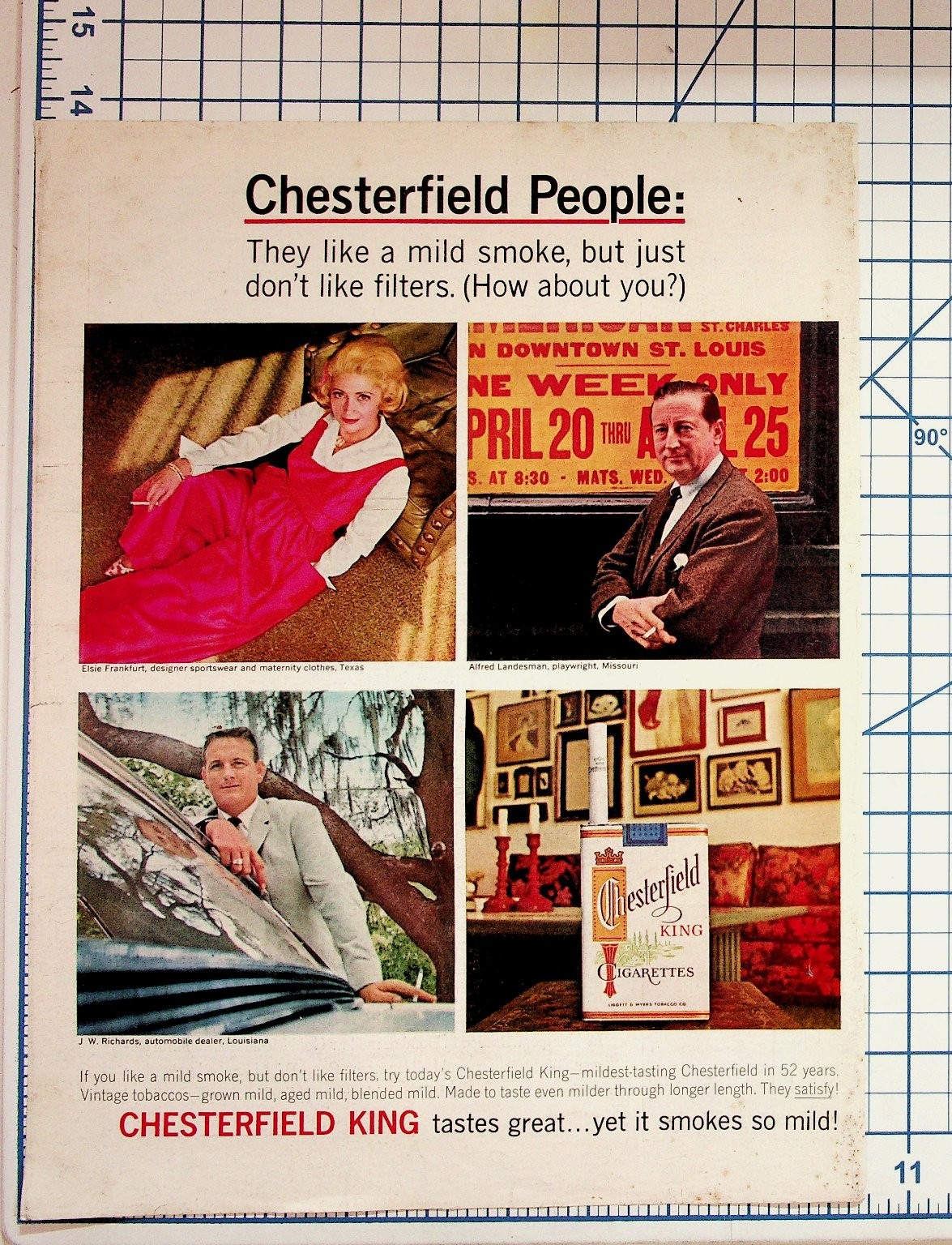 1960s Chesterfield Cigarettes Vintage Print Ad St. Louis People Tobacco