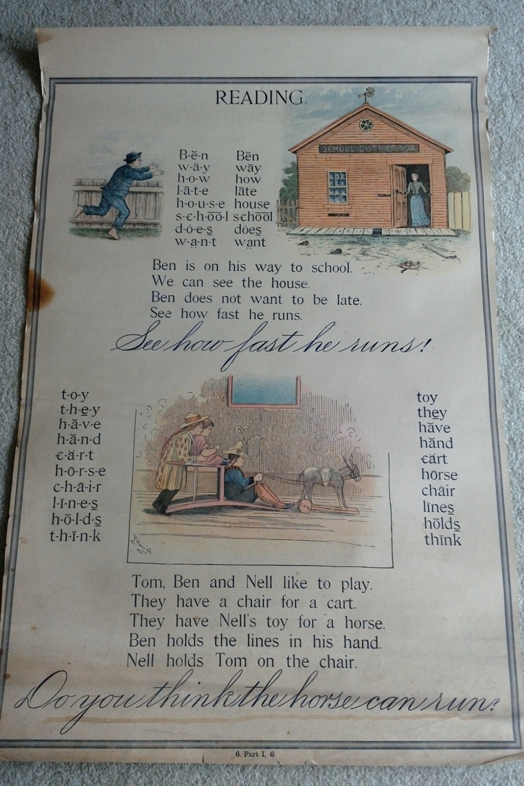Original School Teaching Chart Reading, Writing, Geography , History, Physiology