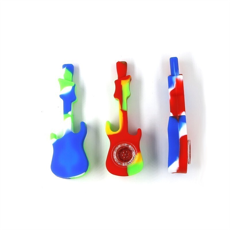 Guitar Shaped Silicone Tubing with 1 or 7-Hole Glass Bowl, Buy One Get One Free