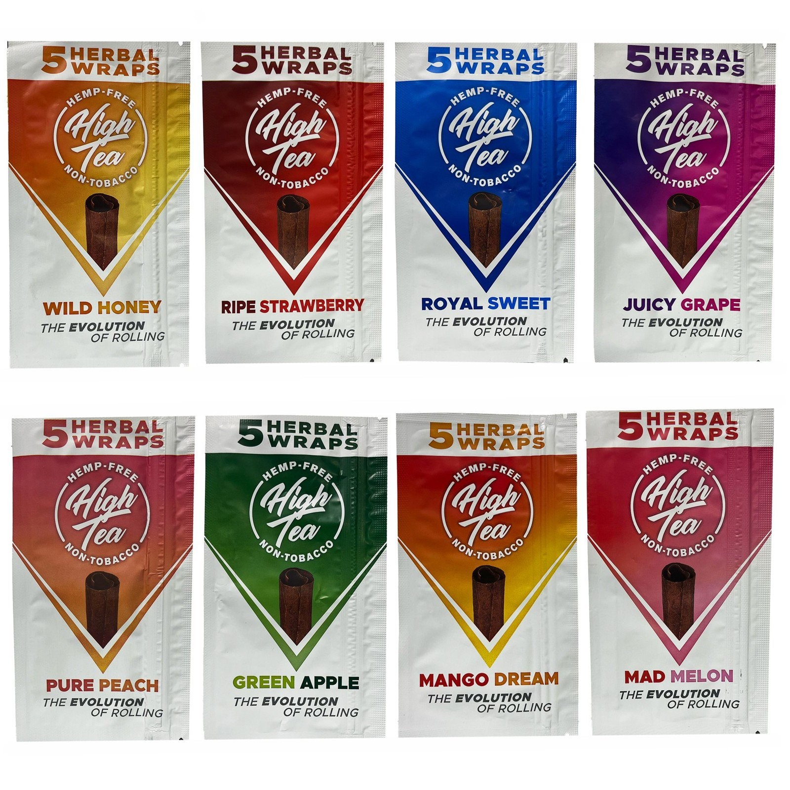 High Tea - 40 Self Rolling Wraps - 8 Mixed Flavors  - Made from Tea Leaves