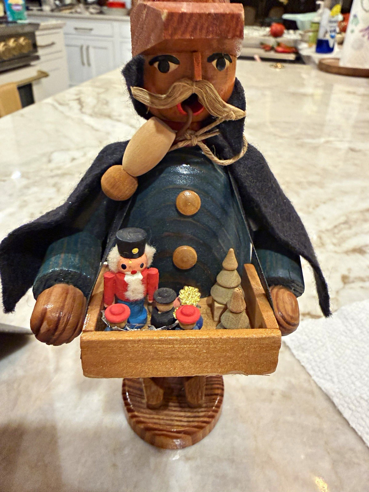 Vintage Expertic Erzgebirge Toy Vendor Wood incense Smoker GDR Germany 7”