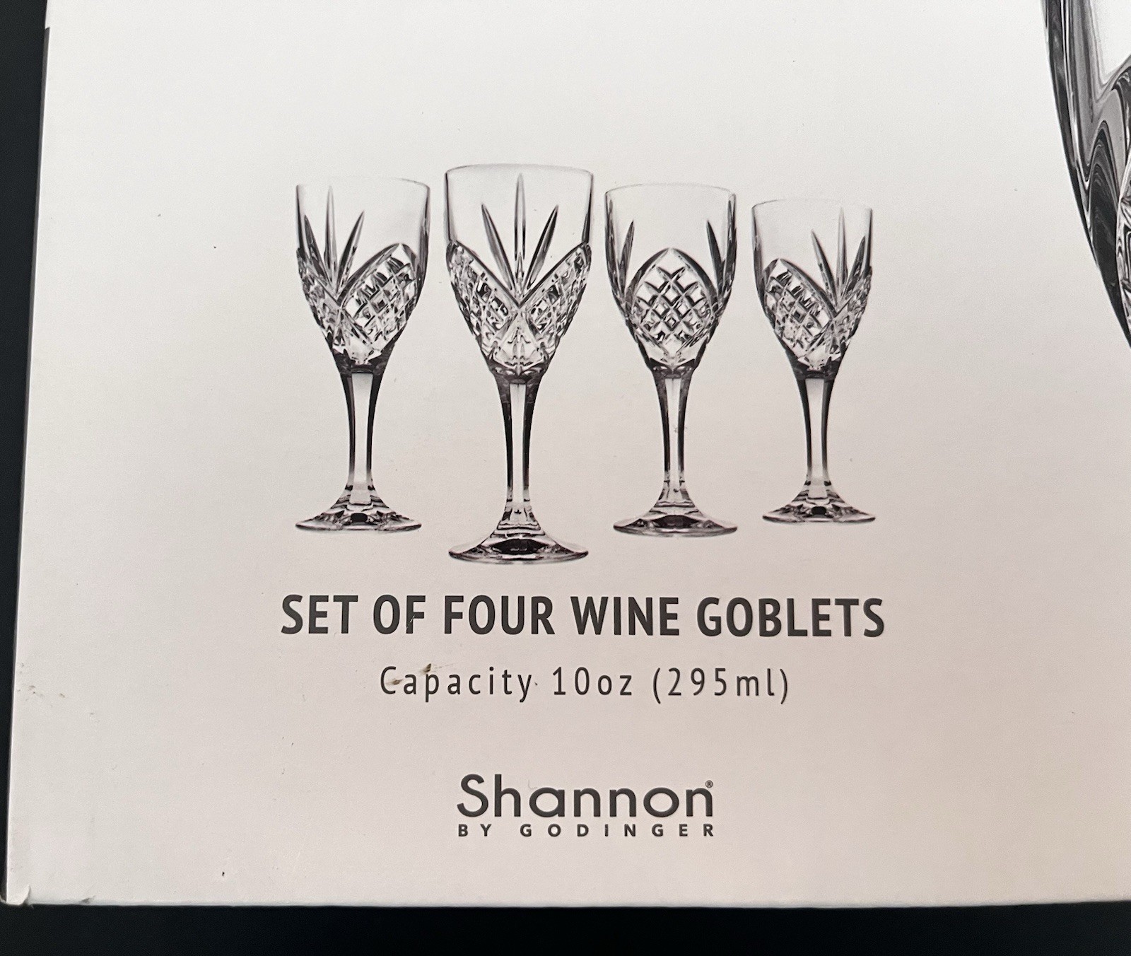 Shannon by Godinger Set of 4 Dublin Collection Wine Glasses, New